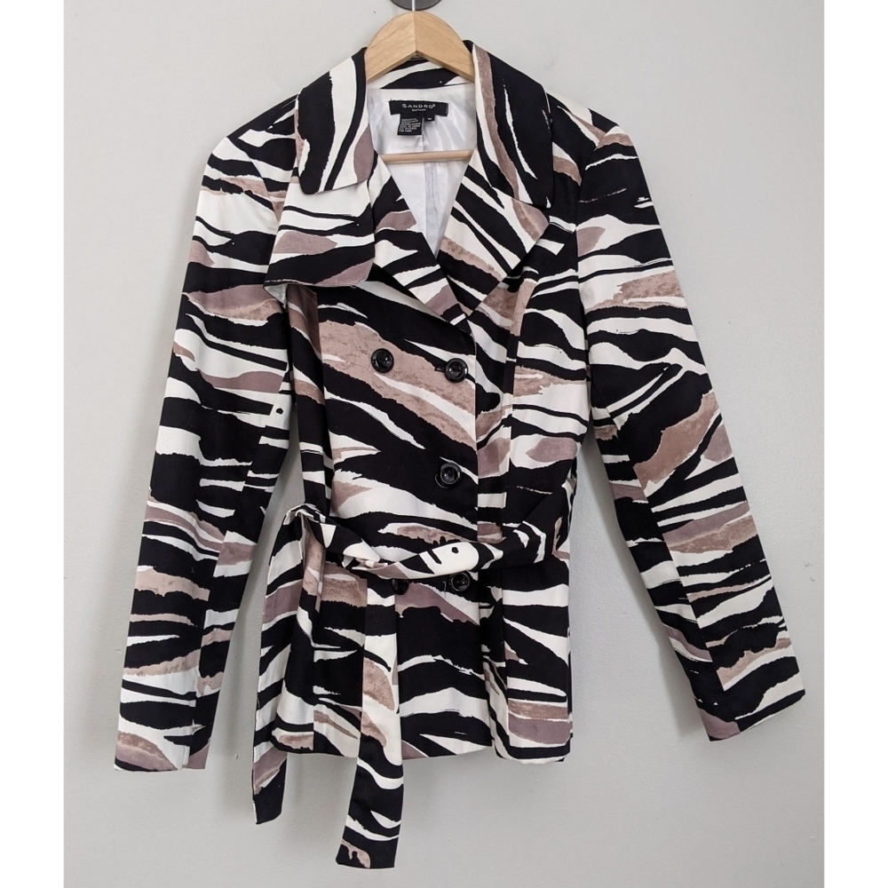 Sandro Sportswear Zebra Print Button Tie Waist Jacket